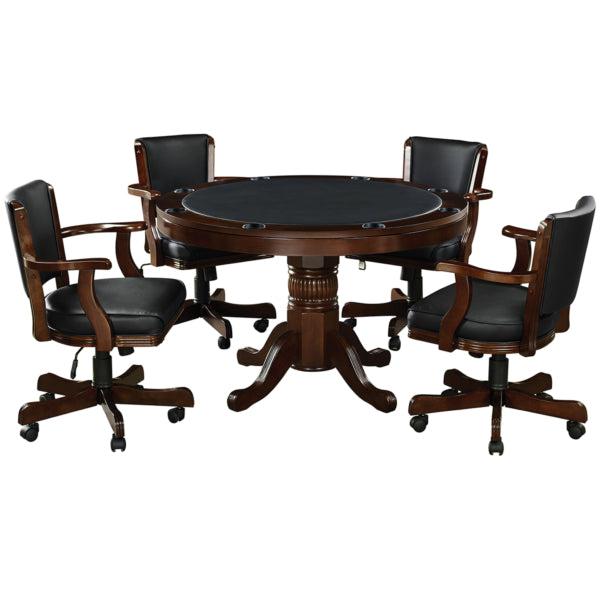 Round Poker Dining Table with Storage, 8-person, 48'', Black, Cappuccino, Chestnut, English Tudor, Antique White, or Slate Finish, by RAM Game Room