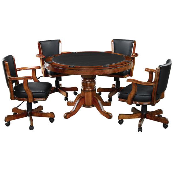 Round Poker Dining Table with Storage, 8-person, 48'', Black, Cappuccino, Chestnut, English Tudor, Antique White, or Slate Finish, by RAM Game Room