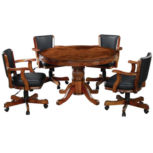 Round Poker Dining Table with Storage, 8-person, 48'', Black, Cappuccino, Chestnut, English Tudor, Antique White, or Slate Finish, by RAM Game Room