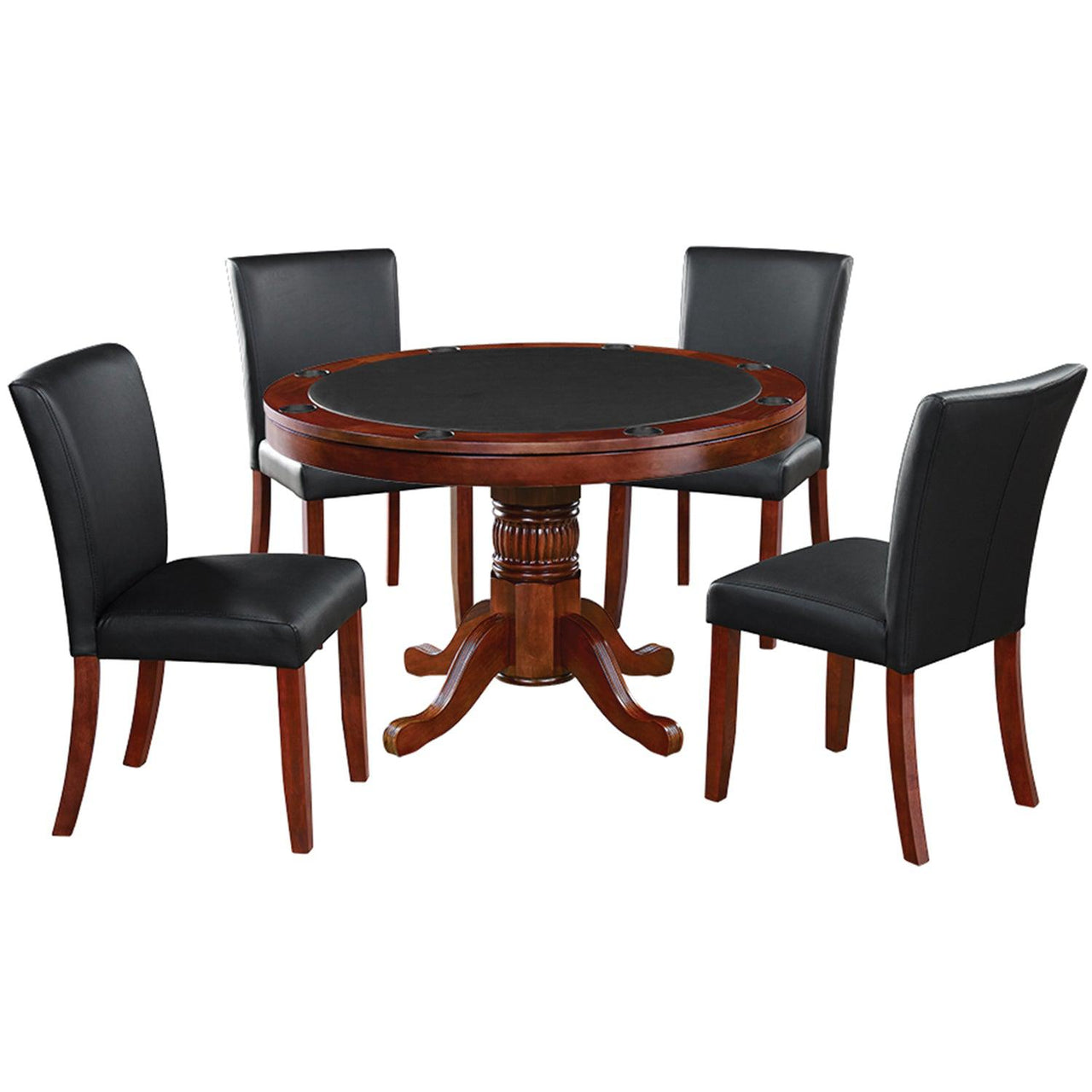 Round Poker Dining Table with Storage, 8-person, 48'', Black, Cappuccino, Chestnut, English Tudor, Antique White, or Slate Finish, by RAM Game Room