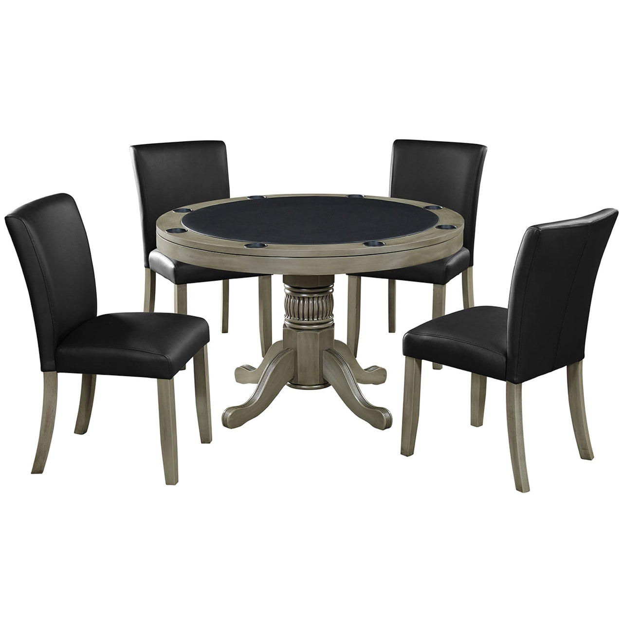 Round Poker Dining Table with Storage, 8-person, 48'', Black, Cappuccino, Chestnut, English Tudor, Antique White, or Slate Finish, by RAM Game Room