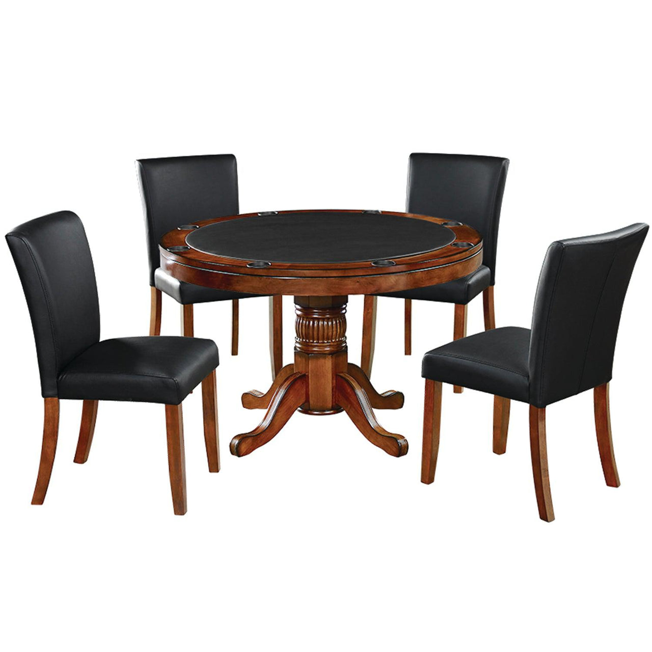 Round Poker Dining Table with Storage, 8-person, 48'', Black, Cappuccino, Chestnut, English Tudor, Antique White, or Slate Finish, by RAM Game Room