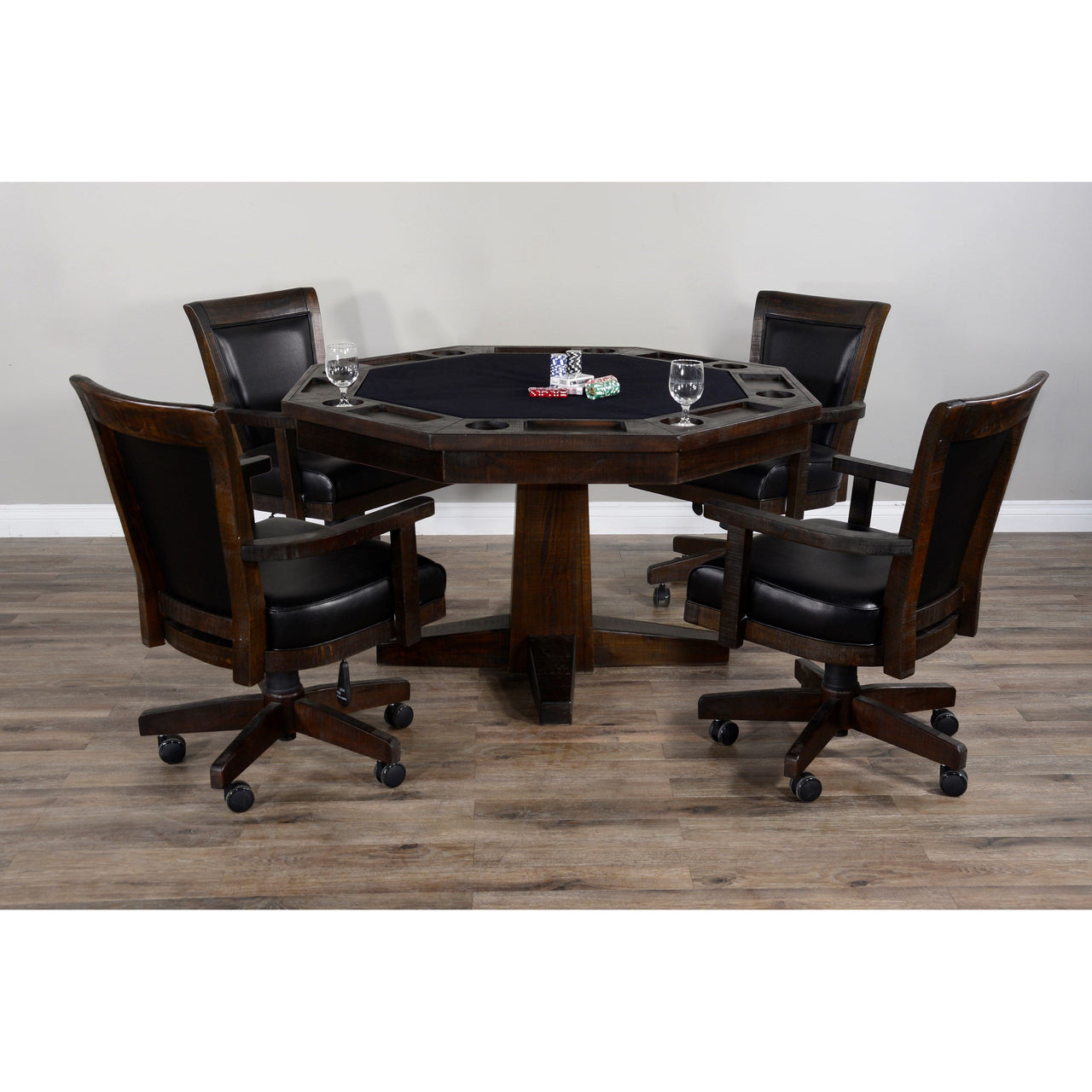 Octagon Poker Dining Table, Convertible, 8-person, 53'', Dark Tobacco, Alpine Gray or Doe Valley Finish by Sunny Designs