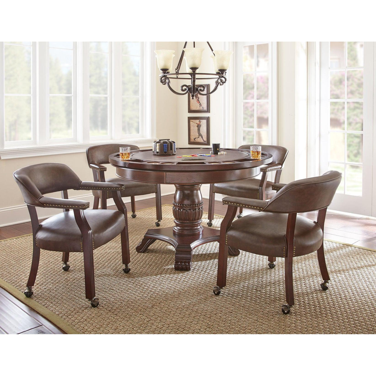 Convertible Poker Table Set Tournament in Brown with matching Chairs-AMERICANA-POKER-TABLES