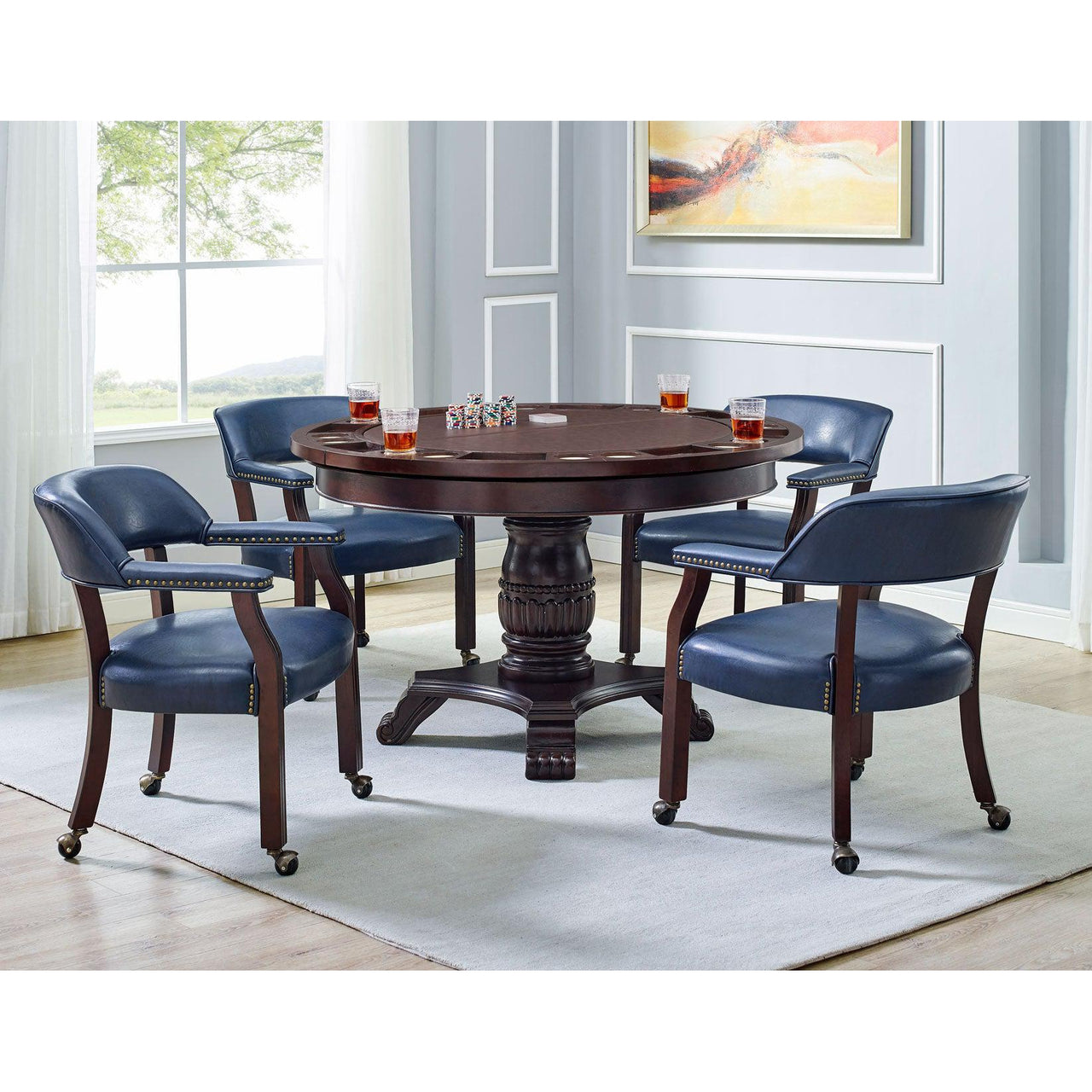 Convertible Poker Table Set Tournament in Navy with matching Chairs-AMERICANA-POKER-TABLES