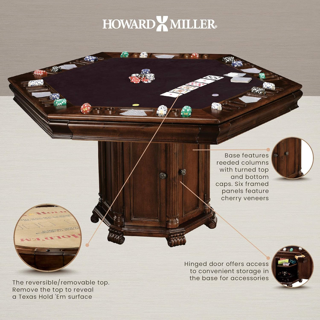 Octagon Poker Dining Table with Chairs, 6-person, 54'', Niagara by Howard Miller