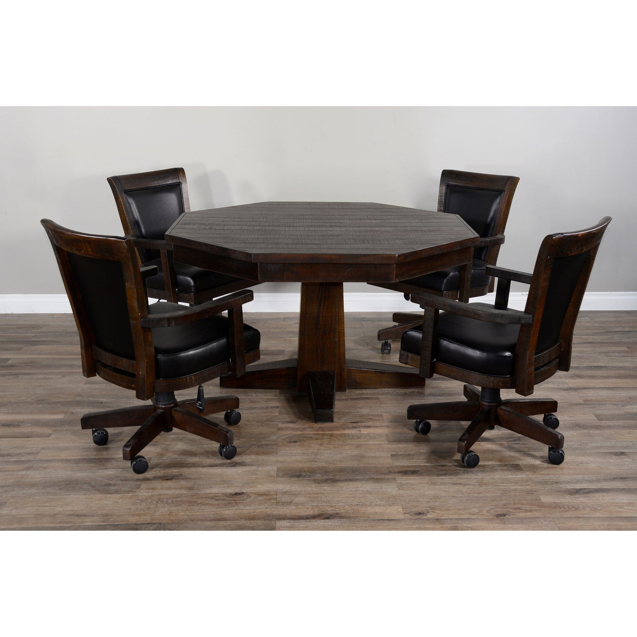 Octagon Poker Dining Table with Chairs, Convertible, 8-person, 53'', Dark Tobacco Leaf by Sunny Designs