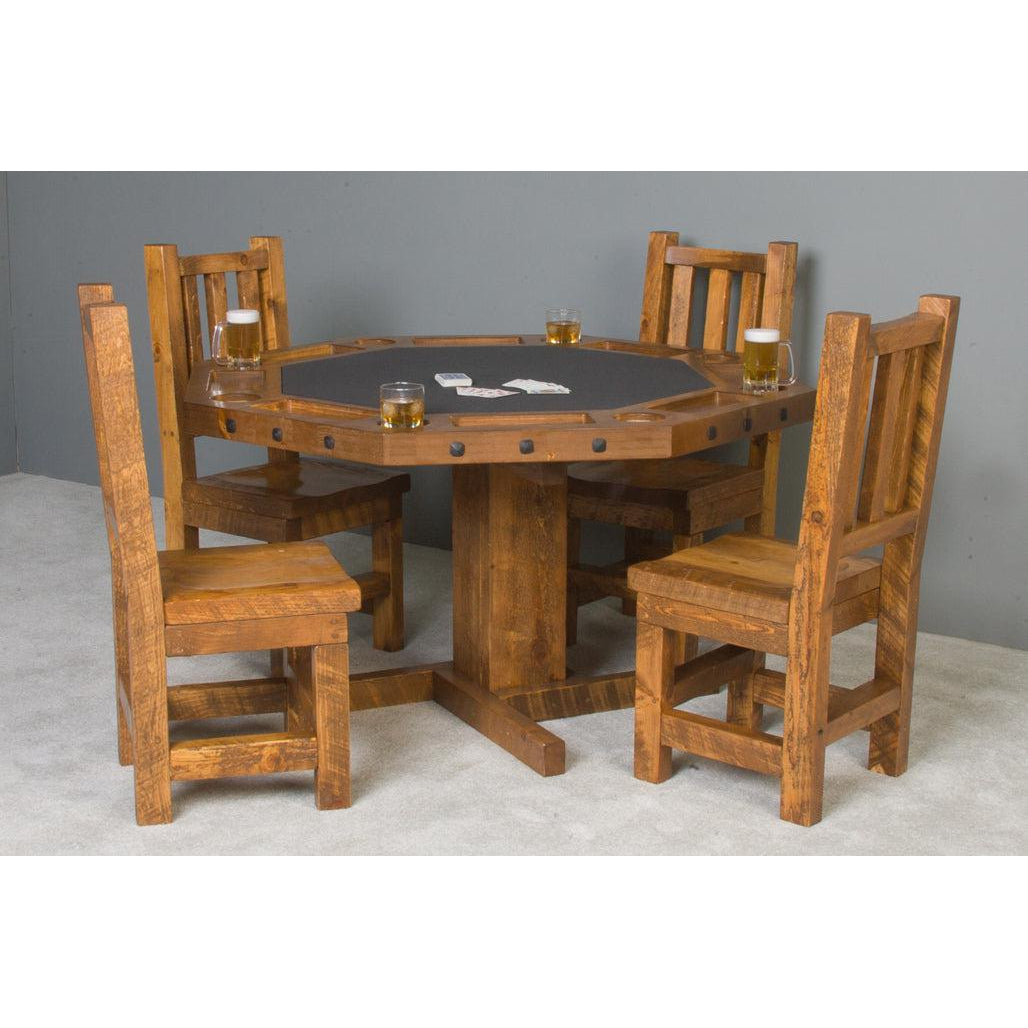 Viking Log Poker & Dining Table Set Barnwood with Matching Wood Seat Chairs-AMERICANA-POKER-TABLES
